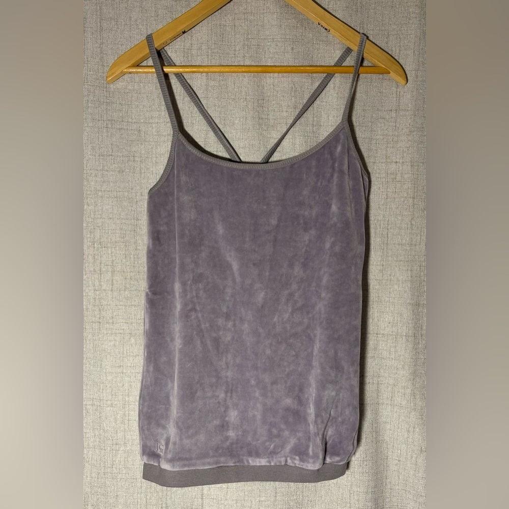 JOY ORGANIC purple/grey velour tank workout top. 100% organic cotton. Size S